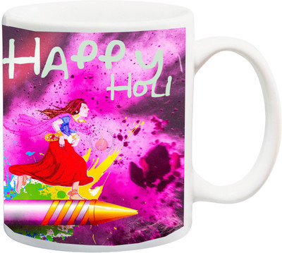 

ME&YOU Gift for Holi;Wish very Happy holy 3D Printed Ceramic Mug(325 ml), Multicolor