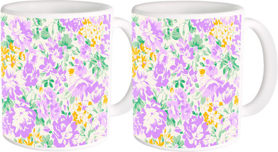 

Heyworlds gifts for flower design 36 Ceramic Mug(325 ml, Pack of 2), Multicolor
