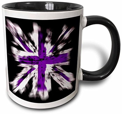 3dRose Purple British Explosive Flag Two Tone Black, 11 oz, Black/White Ceramic Mug(60 ml), Multicolor