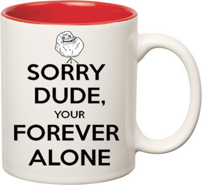 

Huppme Forever Alone Inner Red Ceramic Mug(350 ml), Red;white