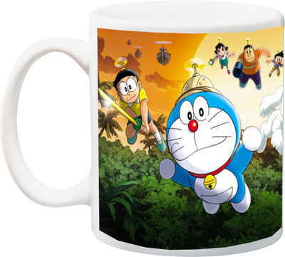 

ME&YOU Gift for Children;Doraemon, Nobita, Shizuka, Gian, Suneo On Adventure Printed Ceramic Mug(325 ml), Multicolor