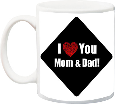 

ME&YOU Gift for Parents/Mummy/Daddy Anniversary/Birthday;I Love You Mom And Dad White Font Print On Black BG Printed Ceramic Mug(325 ml), Multicolor