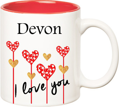 

Huppme I Love You Devon Inner Red (350 ml) Ceramic Mug(350 ml), Red;white