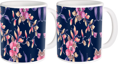 

Heyworlds gifts for flower design 31 Ceramic Mug(325 ml, Pack of 2), Multicolor