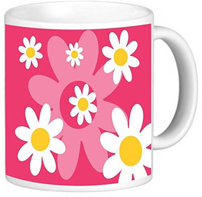 

Rikki Knight LLC Knight Photo Quality Ceramic Coffee, 11 oz, Tropical Pink Daisies Retro 's Design Ceramic Mug(60 ml)