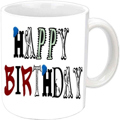 

Raj Laxmi black and white b'day white Ceramic Mug(350 ml)