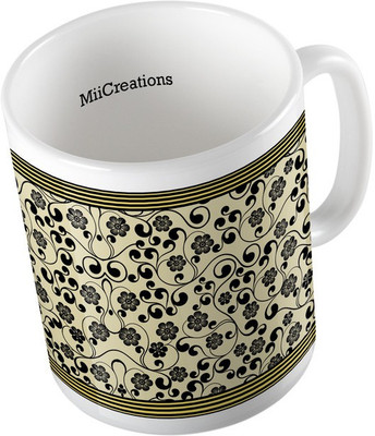 

MiiCreations Printed Black Flower Pattern Ceramic Mug(325 ml), Multicolor