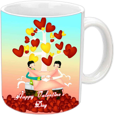 

Raj Laxmi Valentine love flying hearts white Ceramic Mug(382 ml)
