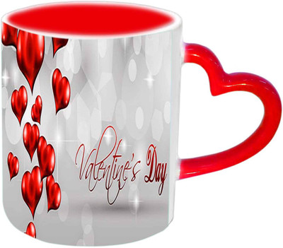 

Raj Laxmi Valentines hearts red handle valentine Ceramic Mug(350 ml)