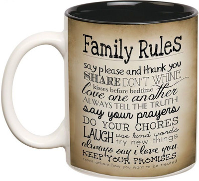 

Prithish Family Rules Double Color Ceramic Mug(330 ml), Multicolor