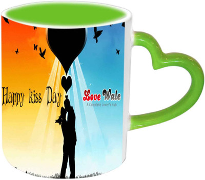 

Raj Laxmi Kiss Day Green Handle Valentine Ceramic Mug(350 ml)