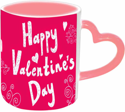 Raj Laxmi Valentine hearts pink handle valentine Ceramic Mug(350 ml)