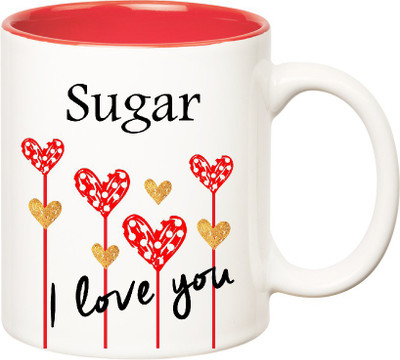 

Huppme I Love You Sugar Inner Red (350 ml) Ceramic Mug(350 ml), Red;white