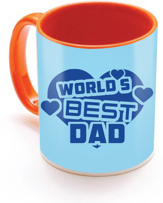 

SKY TRENDS World 's Best Dad With Blue Heart Background Special Gifts For Dad Father's Day Inner Orange Color Ceramic Mug(320 ml), Orange;white