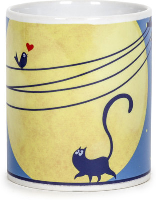 

Chumbak Rooftop Cat Ceramic Mug(300 ml), Multicolor