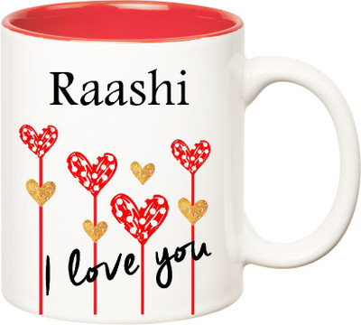 

Huppme I Love You Raashi Inner Red (350 ml) Ceramic Mug(350 ml), Red;white