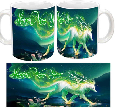

Raj Laxmi New year green unicorn white Ceramic Mug(350 ml)