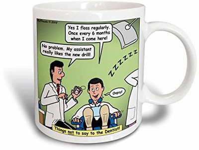 

3dRose Dentist Visit and Flossing Ceramic, 11 oz, White Ceramic Mug(60 ml), Multicolor