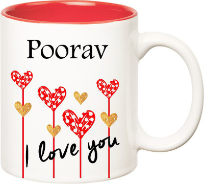 

Huppme I Love You Poorav Inner Red (350 ml) Ceramic Mug(350 ml), Red;white