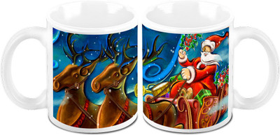 

Homesogood Christmas Portray Ceramic Mug(325 ml, Pack of 2)