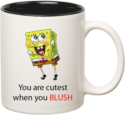 

HuppmeGift Blush Inner Black Ceramic Mug(350 ml), Black;white