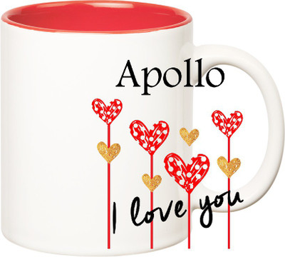 

Huppme I Love You Apollo Inner Red (350 ml) Ceramic Mug(350 ml), Red;white