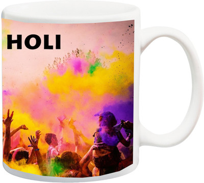 

ME&YOU Gift for Holi;Happy Holi Dhuleti colorfull HD printed Ceramic Mug(325 ml), Multicolor