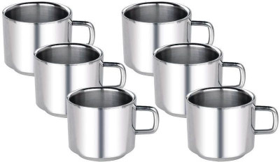 

Aoito Double Wall Sobar Set of 6 Stainless Steel Mug(125 ml, Pack of 6), Silver