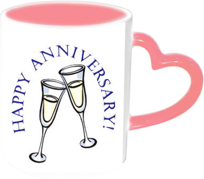 

Raj Laxmi Happy Anniversary With Lovely Design Pink Handle Ceramic Mug(350 ml)