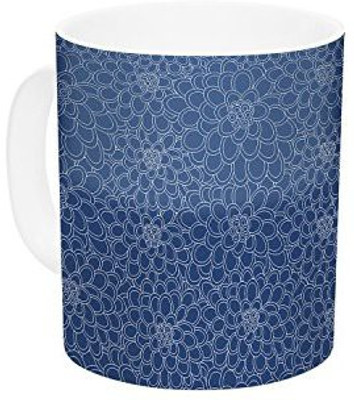 

Kess InHouse InHouse Julia Grifol White Flowers on Blue Navy Blue Ceramic Coffee, 11 oz, Multicolor Ceramic Mug(60 ml)