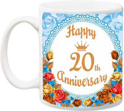 

ME&YOU Gift for Husband/Wife;Happy 20th Anniversary Print With Colorful Roses Printed Ceramic Mug(325 ml), Multicolor