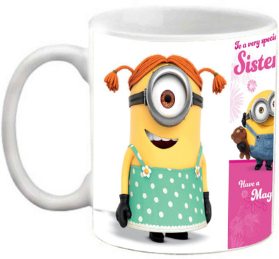 

EFW Happy Birthday To A Very Special Sister (Magical Day) Minion Printed Coffee Ceramic Mug(325 ml), Silver