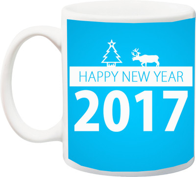

ME&YOU Corporate Gifts;Happy New Year 2017 Blue Printed Ceramic Mug(325 ml), Multicolor