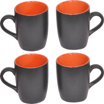 

Elite Handicrafts Coffee_Mugs_14 Ceramic Mug(300 ml, Pack of 4), Black;orange
