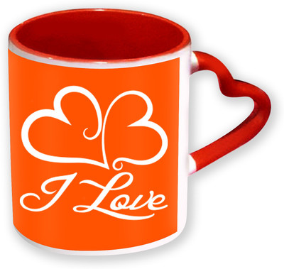 

Heyworlds Happy Valentine Day Gifts Heart Shape Red Color with Handle 55 Ceramic Mug(325 ml), Multicolor