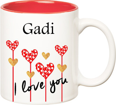 

Huppme I Love You Gadi Inner Red (350 ml) Ceramic Mug(350 ml), Red;white