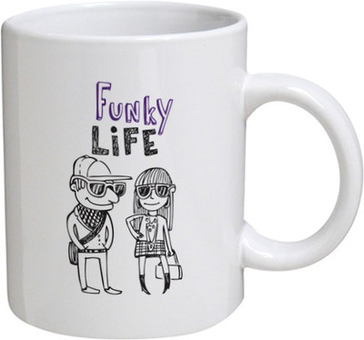 

My Bestow Funky Life - MyBestow White Plain Coffee Ceramic Ceramic Mug(320 ml), Multicolor