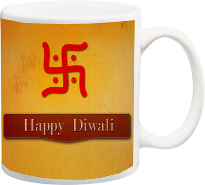 

ME&YOU Happy Diwali Gift Red Swastic Ceramic Mug(325 ml), Multicolor