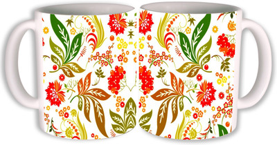 

PhotogiftsIndia flower art design Ceramic Mug(350 ml, Pack of 2), Multicolor