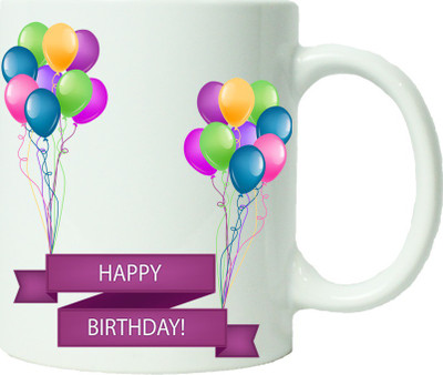

Maison N Mode Happy Birth Day Ballon Pair Coffee Ceramic Mug(330 ml), Multicolor
