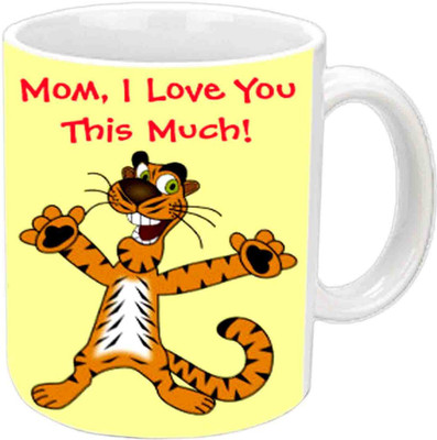 

Jiya Creation1 For Mom Happy B'day White With Cartoons Ceramic Mug(350 ml), Multicolor