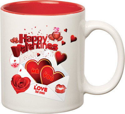 

Huppme Valentine Day Gift Inner Red Ceramic Mug(350 ml), Red;white