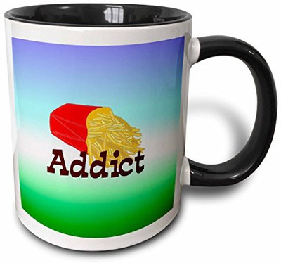 

3dRose French Fry Addict on Tricolor Two Tone Black, 11 oz, Black/White Ceramic Mug(60 ml), Multicolor