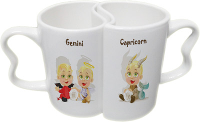 

Ucard Gemini and Capricorn Zodiac Sign Valentines Day Couple Bone China, Ceramic, Porcelain Mug(325 ml), Multicolor