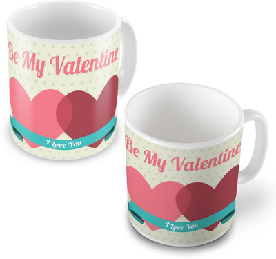 

Kaarigar Be My Valentine Lovely Designer Coffees Pair 505 Ceramic Mug(300 ml, Pack of 2), White