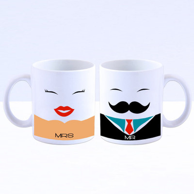 

Huppme Husband & Wife 2 White, valentine special mug, mugs for couples, romantic gifts, valentine gifts for husband, valentine gifts for wife(Qty. 2) Ceramic Mug(350 ml, Pack of 2), Multicolor
