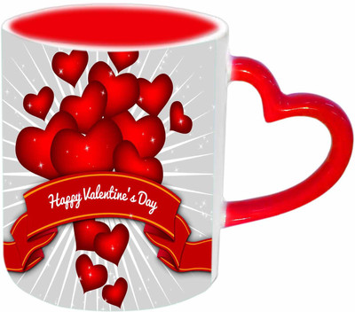 

Raj Laxmi Twinkling hearts red handle valentine Ceramic Mug(350 ml)