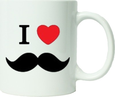 

Maison N Mode I Love Mustache Coffee Ceramic Mug(330 ml), Multicolor