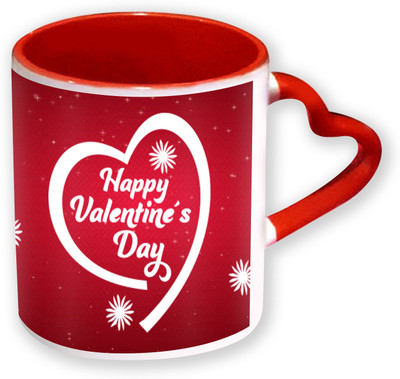 

Heyworlds Happy Valentine Day Gifts Heart Shape Red Color with Handle 46 Ceramic Mug(325 ml), Multicolor