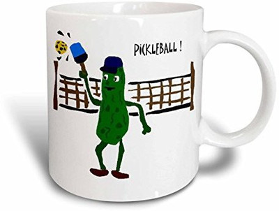 

3dRose mug_200114_1 Funny Pickleball Pickle Playing Pickleball Ceramic, 11-Ounce Ceramic Mug(60 ml), Multicolor